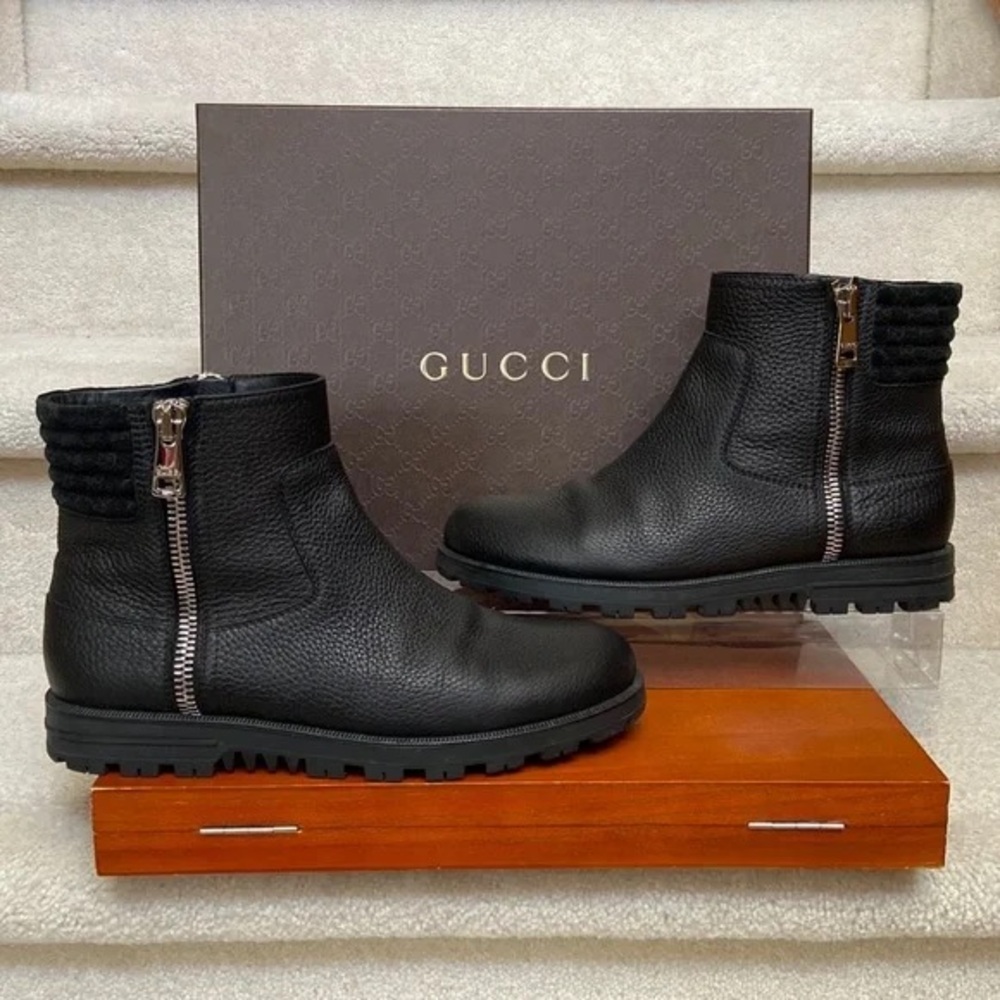Gucci Black Textured Leather Boots